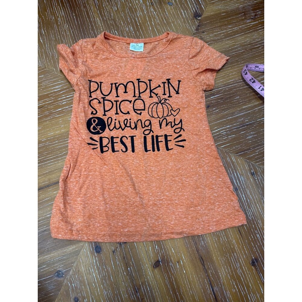 Pumpkin Spice & Living My Best Life Graphic Tee Shirt Youth Large